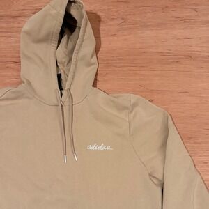 Adidas Script Logo Hoodie Tan Beige Pullover Sweatshirt Mens Large L L16-18